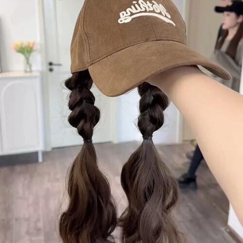 带头发的帽子假发一体女款2025新款仿真长发时尚慵懒羊毛卷发长直