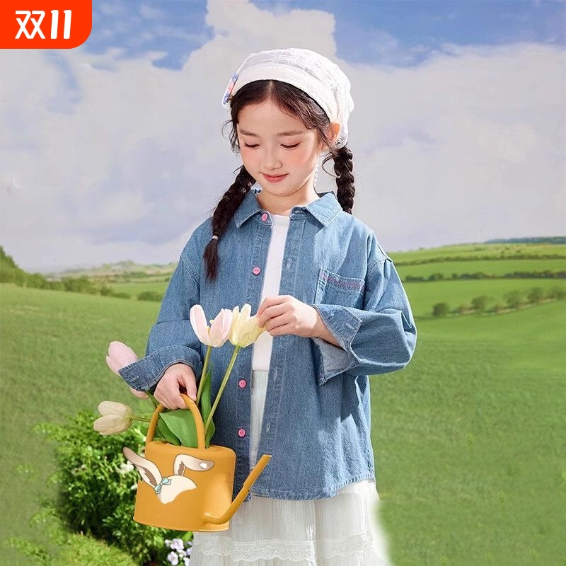 女童刺绣牛仔衬衫韩版宽松童装女孩时尚上衣中大儿童春秋休闲外套