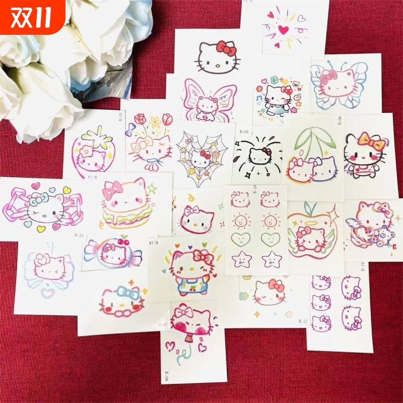 爆款多巴胺kitty猫纹身贴可爱卡通防水持久手臂贴纸ins风可洗
