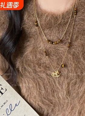 本命年!复古小马虎眼色项链女款2025新款爆款毛衣链秋冬长款配饰