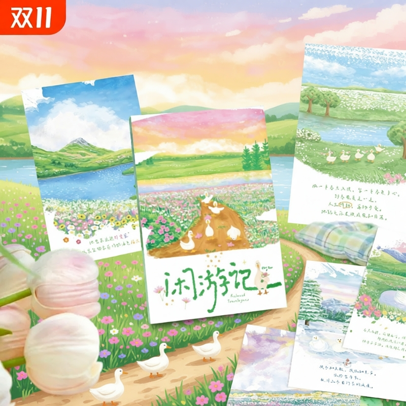 油画田园风景明信片15张不重复创意高颜值手写祝福贺卡个性竖版手绘留言文艺装饰小卡片