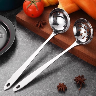 304盛汤加厚汤勺漏勺不锈钢长柄勺子家用厨房火锅餐饮挂钩大汤