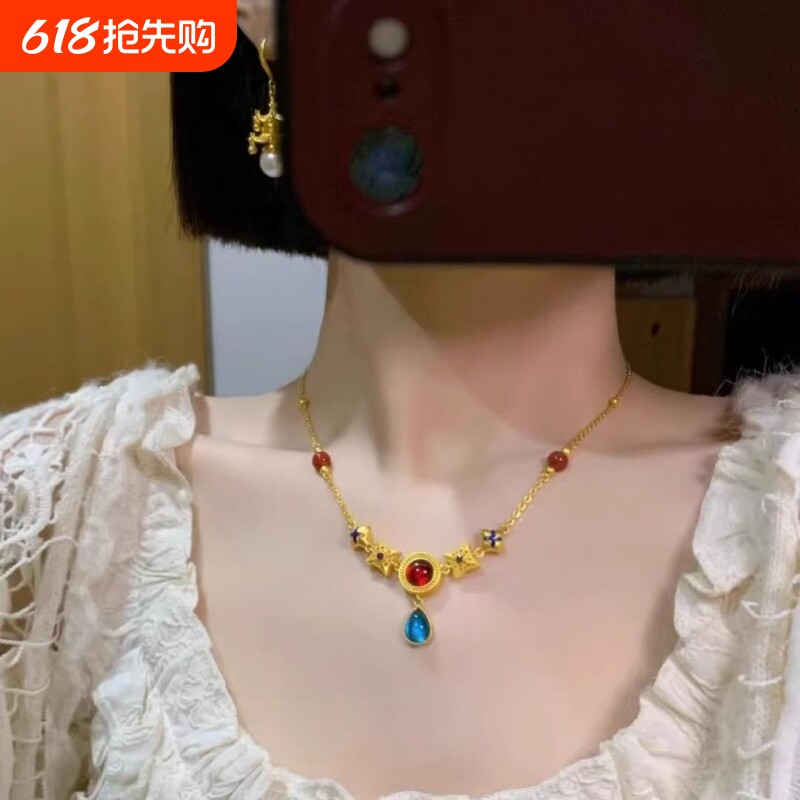 花丝宫廷复古项链女金色国风锁骨链毛衣链时尚百搭设计高级感颈链