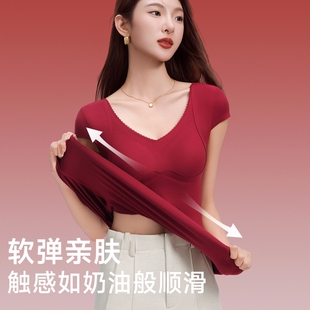 俞兆林蚕丝大红保暖背心女带胸垫内衣软支撑马年红色上衣多规格