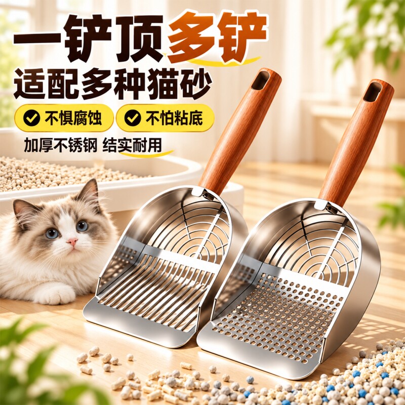 猫砂铲不锈钢猫屎铲大号铲子专用豆腐砂细孔猫咪铲屎神器金属矿砂