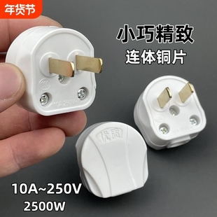 10A二极固定两脚小型插头电工程厚铜防摔耐高温阻燃纯铜接线插头