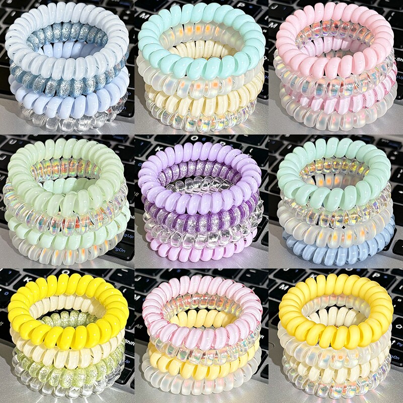 果冻色电话线发圈女高弹力皮筋发绳高级感耐用无痕头绳头饰多规格