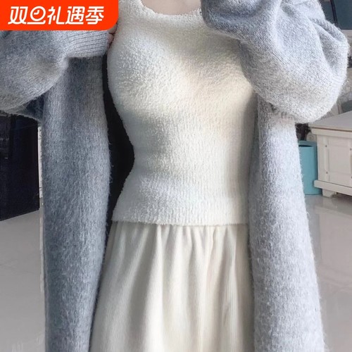 带胸垫加绒吊带背心羊羔绒毛绒保暖打底衫秋冬免穿文胸一体式内搭