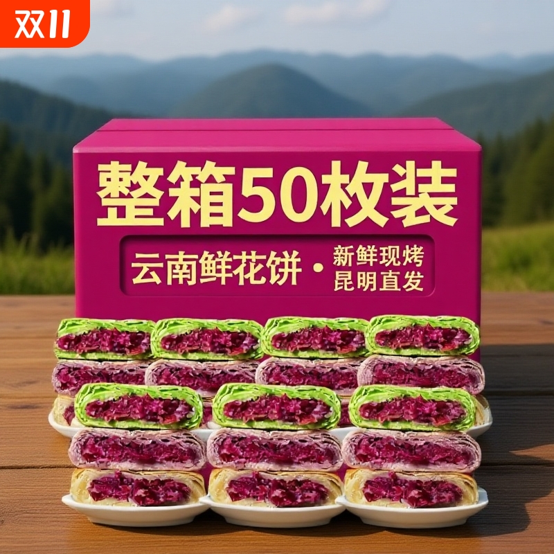 云南特产整箱鲜花饼40枚经典玫瑰抹茶糕点心零食休闲食品小吃