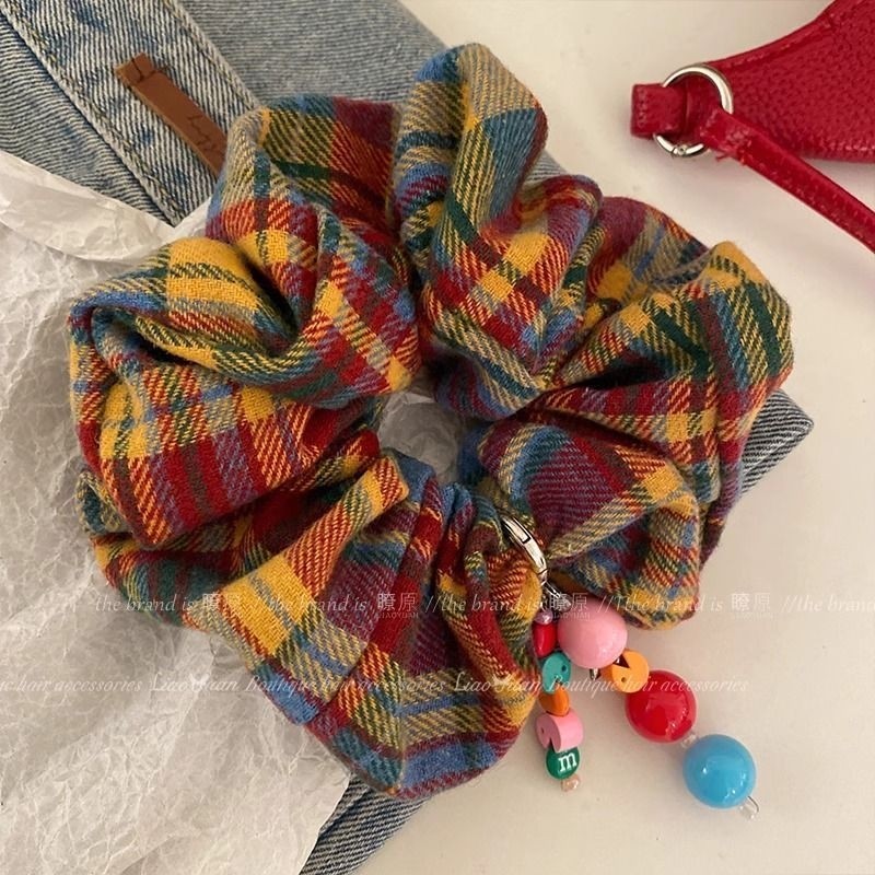 很特别的~秋冬彩色格子大肠发圈头绳女2024新款高弹力扎头发皮筋