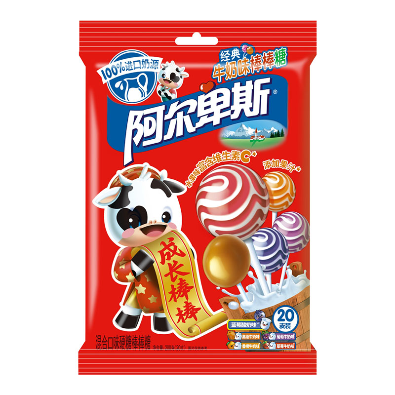 【新日期】阿尔卑斯棒棒糖20支儿童糖果零食小吃200g袋装混合口味