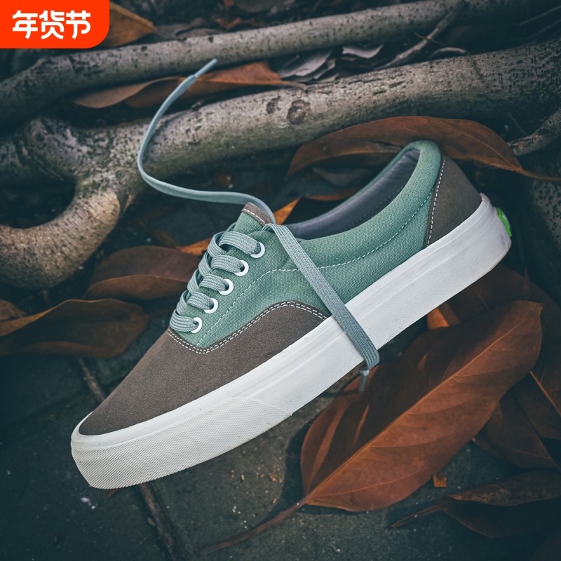 美式复古时尚百搭帆布鞋低帮男女板鞋灰绿色麂皮拼接休闲鞋潮鞋,流行男鞋,休闲板鞋,淘宝优惠券,粉丝福利购,淘宝优惠卷