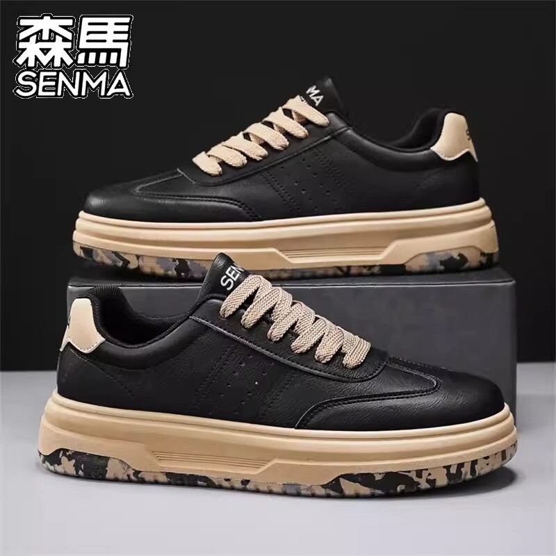 森马男鞋春季透气潮流百搭男士板鞋运动休闲增高软底真皮小白潮鞋