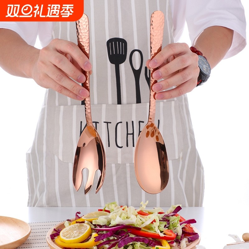 创意不锈钢两用叉勺 特长加厚沙拉勺子沙拉叉 西式餐具水果叉勺