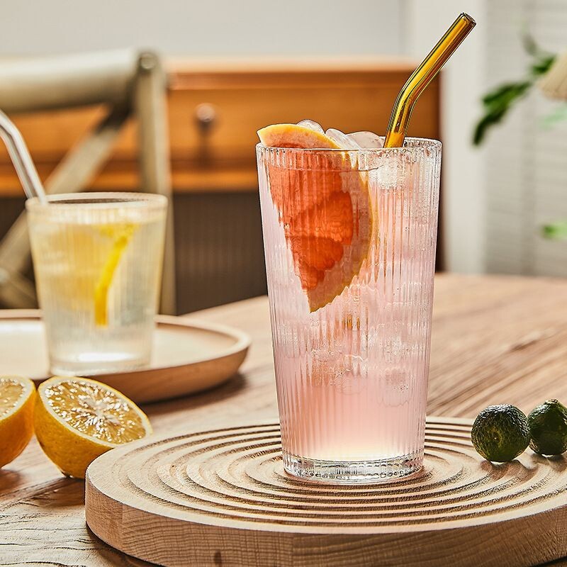 网红玻璃杯ins风果汁杯子创意竖纹奶昔杯咖啡杯家用透明水杯茶杯