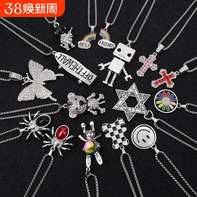 新款嘻哈项链小熊街舞炫酷毛衣链轻奢挂链男女同款毛衣链时尚吊坠