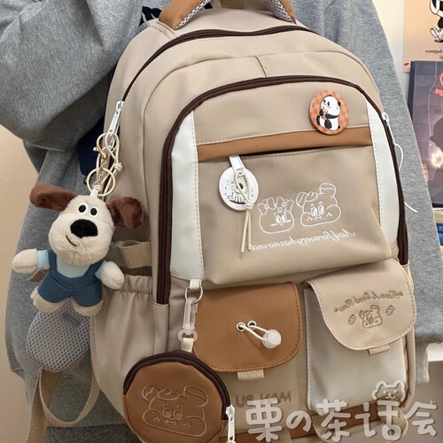 茶话会日系学院风书包女百搭撞色大容量双肩包初中女高中学生背包