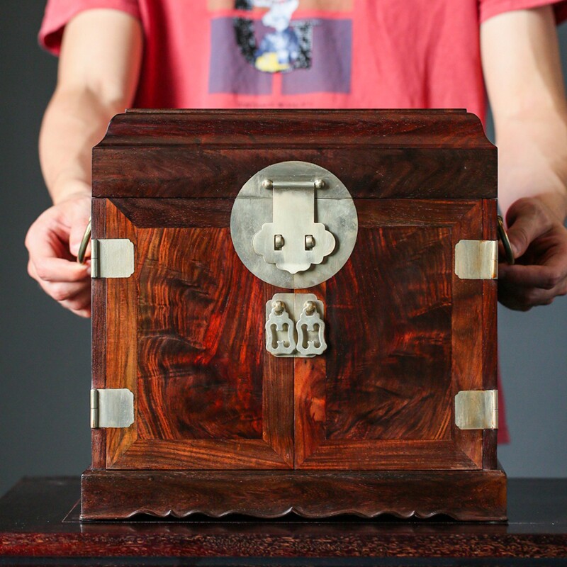 老挝大红酸枝首饰盒独板中式实木收纳盒高档精致官皮箱红木梳妆盒