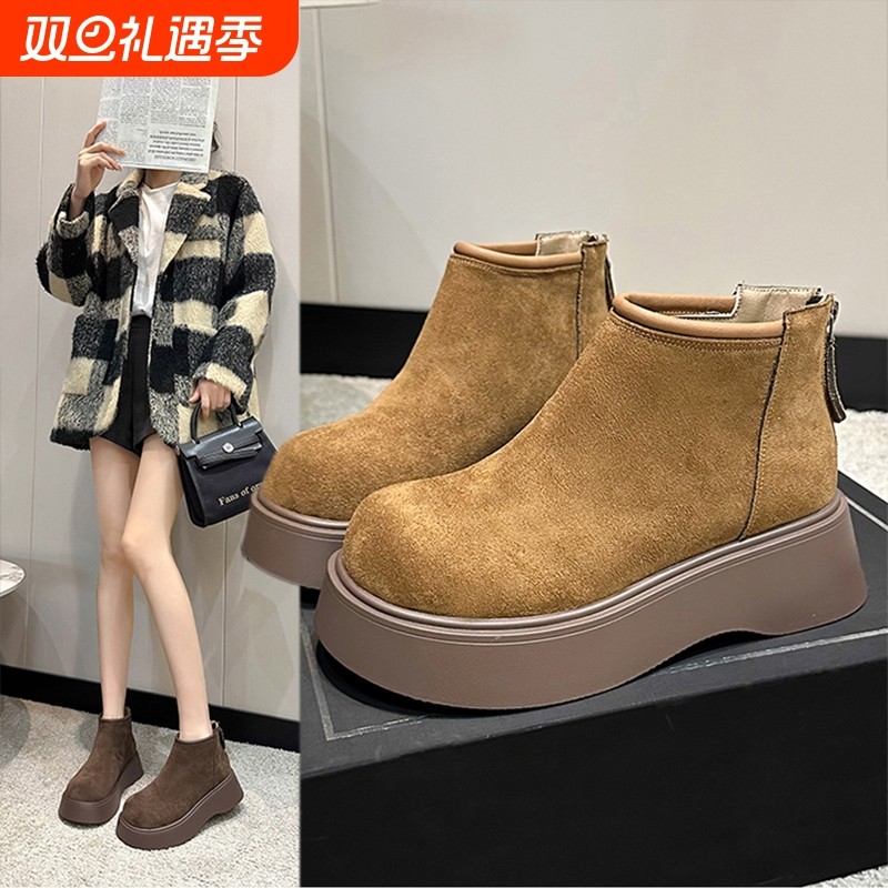 加绒加厚小短靴女松糕厚底鞋2025冬季新款勃肯马丁鞋雪地靴棉鞋子