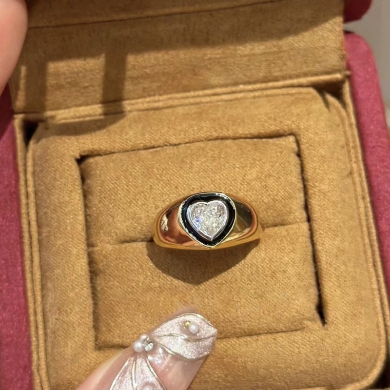 高级轻奢滴釉满天星裸钻戒指爱心质感闪钻宽版戒指设计感可调指环