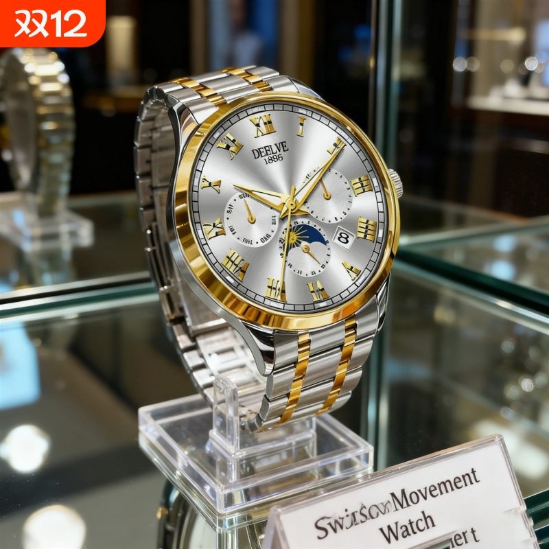 全自动男表手表男款机械风全自动防水数字双日历防水腕表男高级感