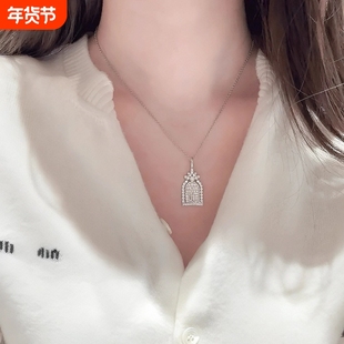 高质量幸福之门闪钻城堡锁骨项链女高级感小众精致配饰V金镀k白金