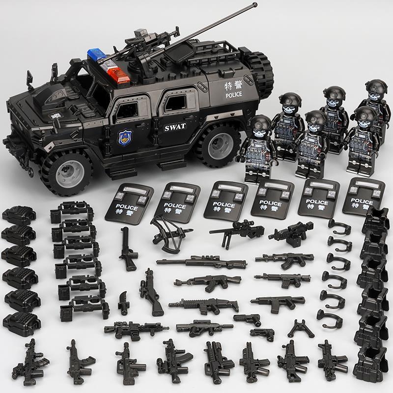 积木人仔防爆特种兵特警军事越野装甲车冲锋车悍马男孩拼兼容乐高