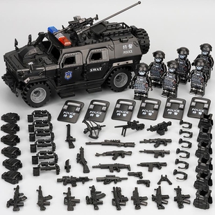 积木人仔防爆特种兵特警军事越野装甲车冲锋车悍马男孩拼兼容乐高