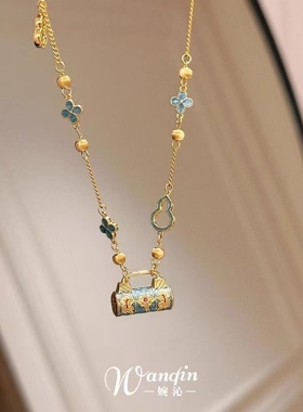 「忆锁江南」新珐琅平安锁吊坠项链复古撞色宫廷风锁骨链新中式