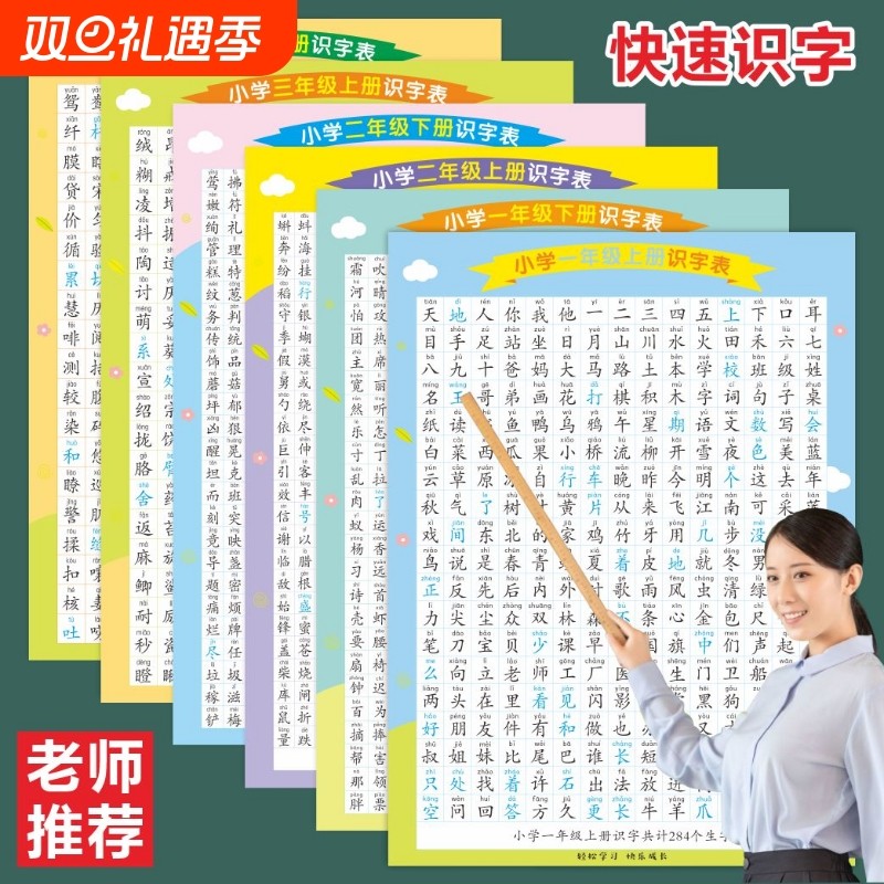 一二三年级语文上册下册认字生字识字表挂图人教版墙贴同步课本