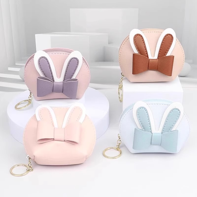 可爱迷你小钱包兔子耳朵蝴蝶结零钱包贝壳包口红包女孩钥匙扣拉链