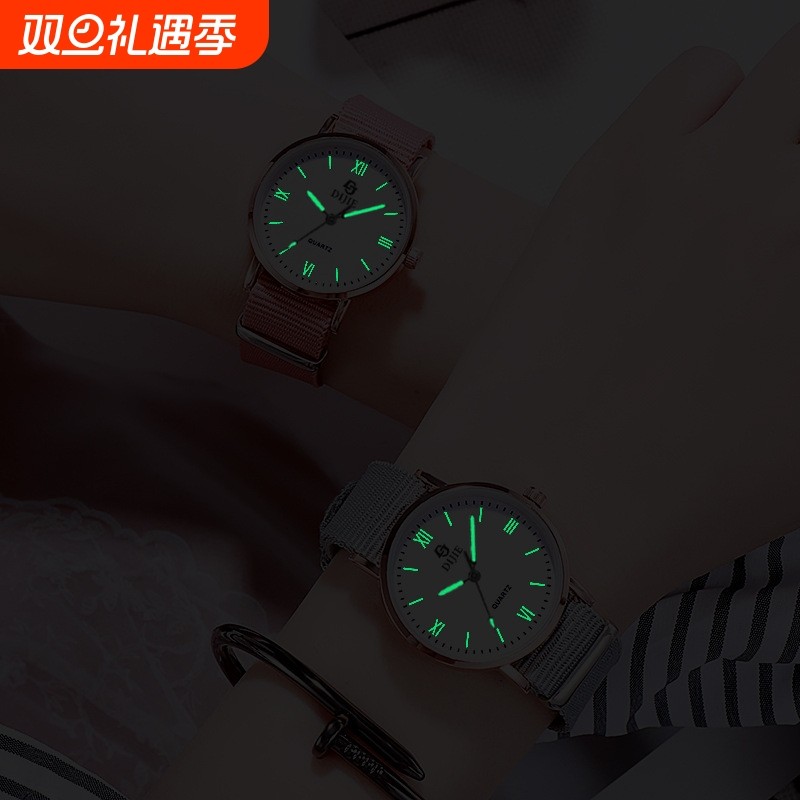 夜光发光个性原宿韩国时尚潮流男女学生情侣帆布石英手表腕表