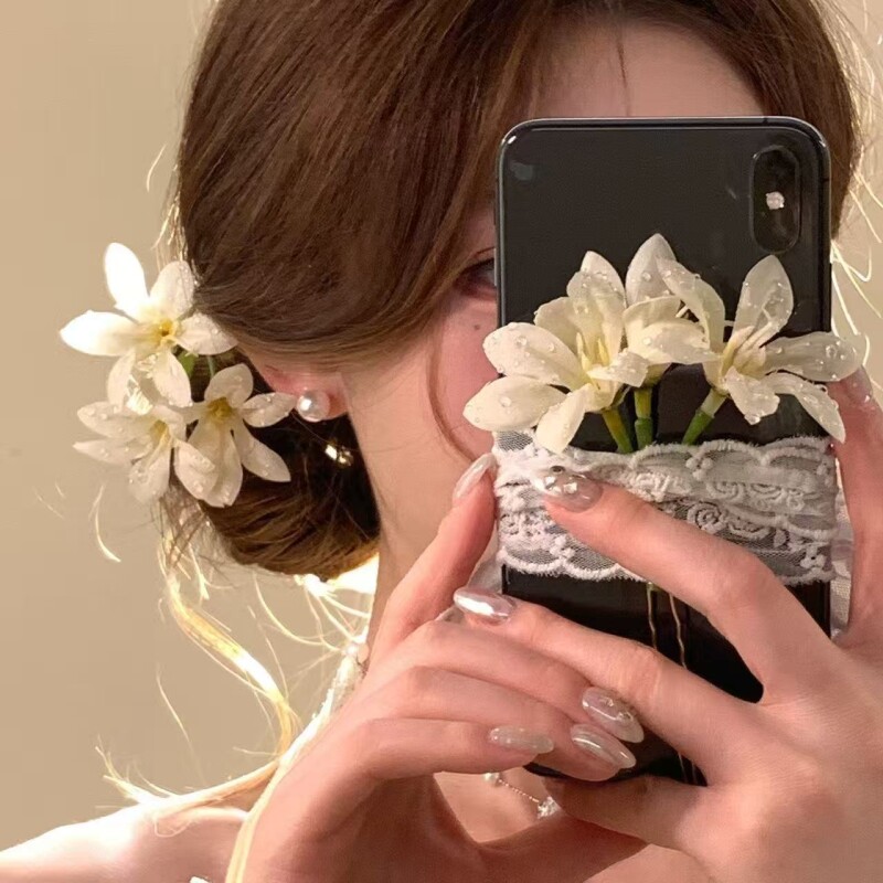 春季唯美氛围感白色花朵发簪新中式甜美百搭簪子2026新款时尚发饰