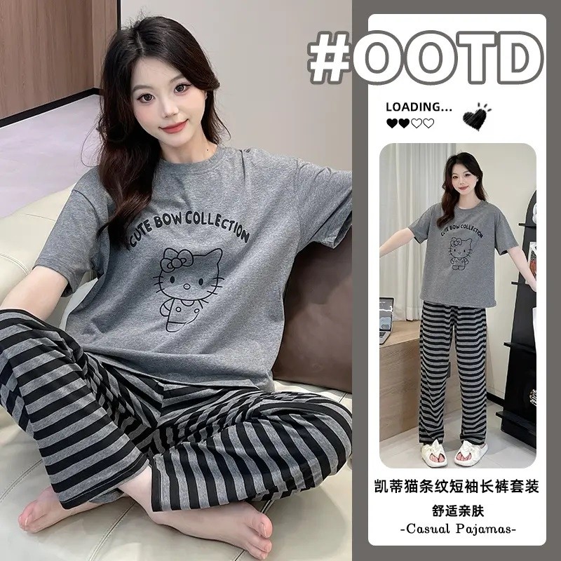 2026带胸垫夏季短袖长裤韩版爆款新款家居服套装居家休闲条纹短裤