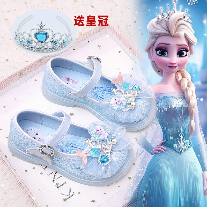 女童爱莎公主鞋2025春秋新款艾莎水晶鞋小女孩洋气皮鞋儿童演出鞋