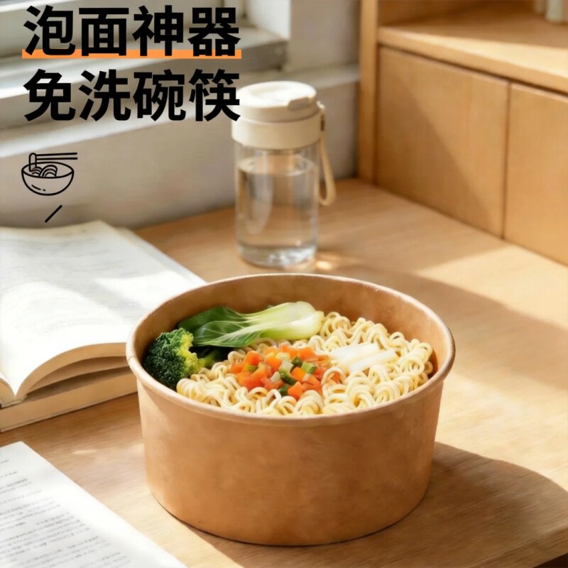 一次性碗牛皮纸泡面碗免洗碗筷图片