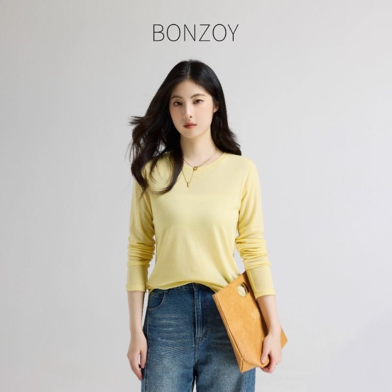 BONZOY亲肤莱赛尔圆领女打底衫