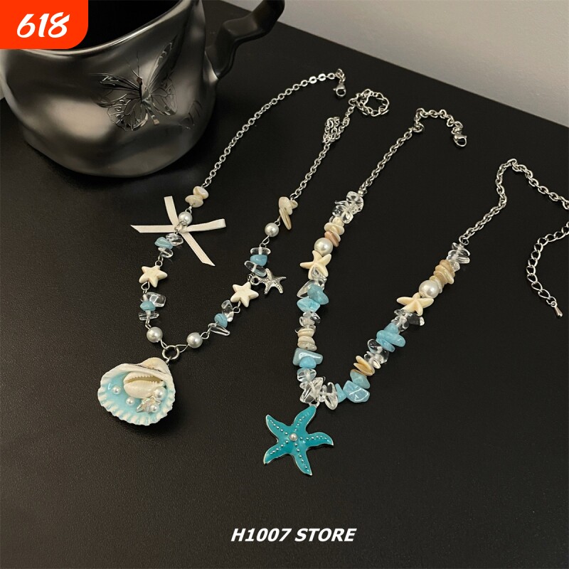 韩系珍珠贝壳海星串珠项链度假风可爱仙女小众锁骨链配饰海边ins