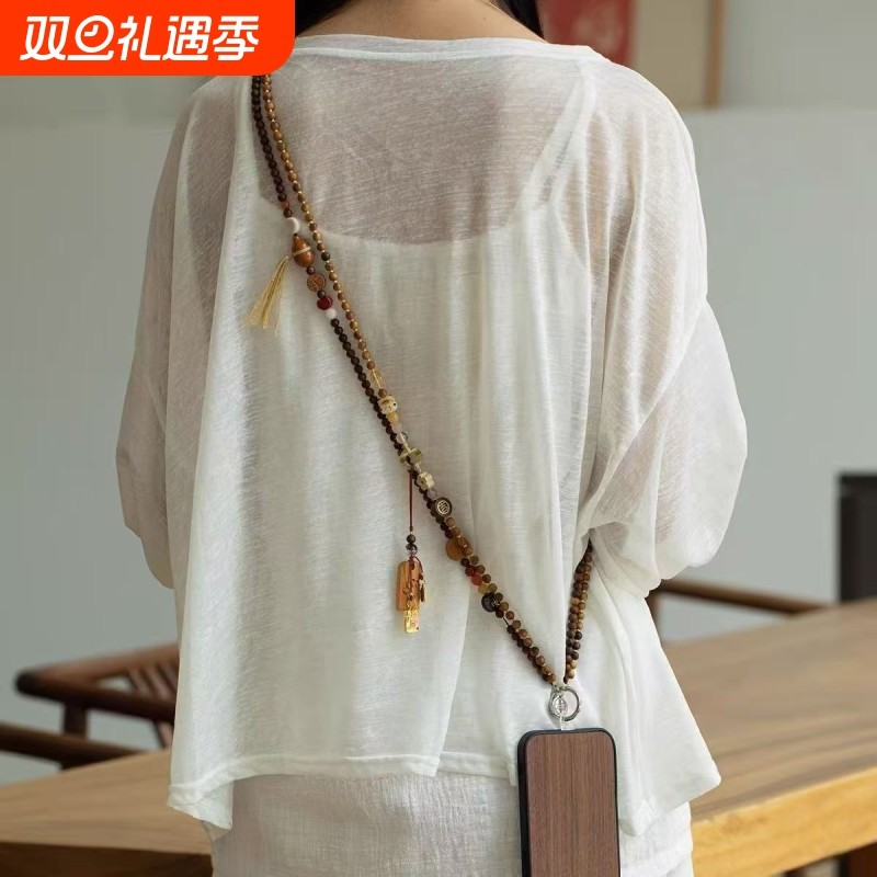 新中式串珠猫爪无事牌葫芦斜跨手机链精致编织挂链DIY饰品挂件