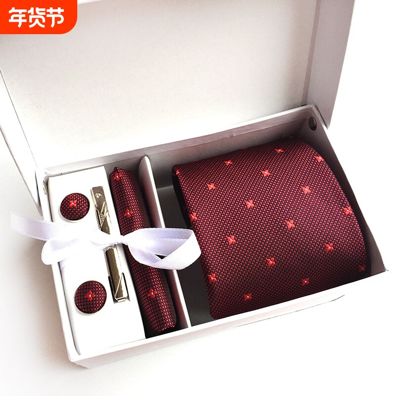 2025男士领带现货礼盒6件套领带口袋巾领夹袖口厂价批发