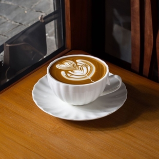 陶瓷杯纯白咖啡杯专业拿铁艺术拉花杯压纹办公必备南瓜杯子简约