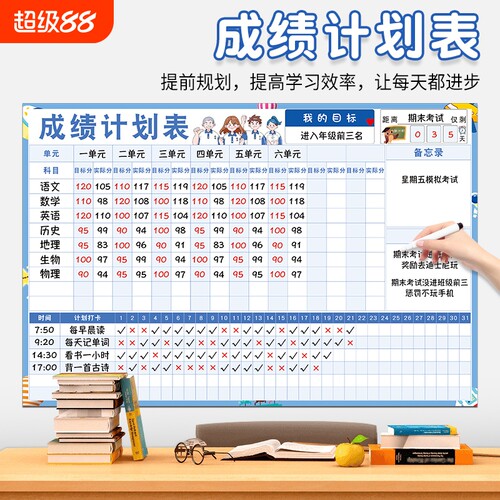 磁吸学生成绩计划表学习自律打卡