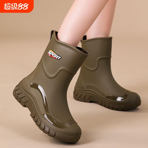 女士时尚短筒雨靴防水防滑加绒耐磨厨房胶鞋厚底轻便雨鞋中筒春秋