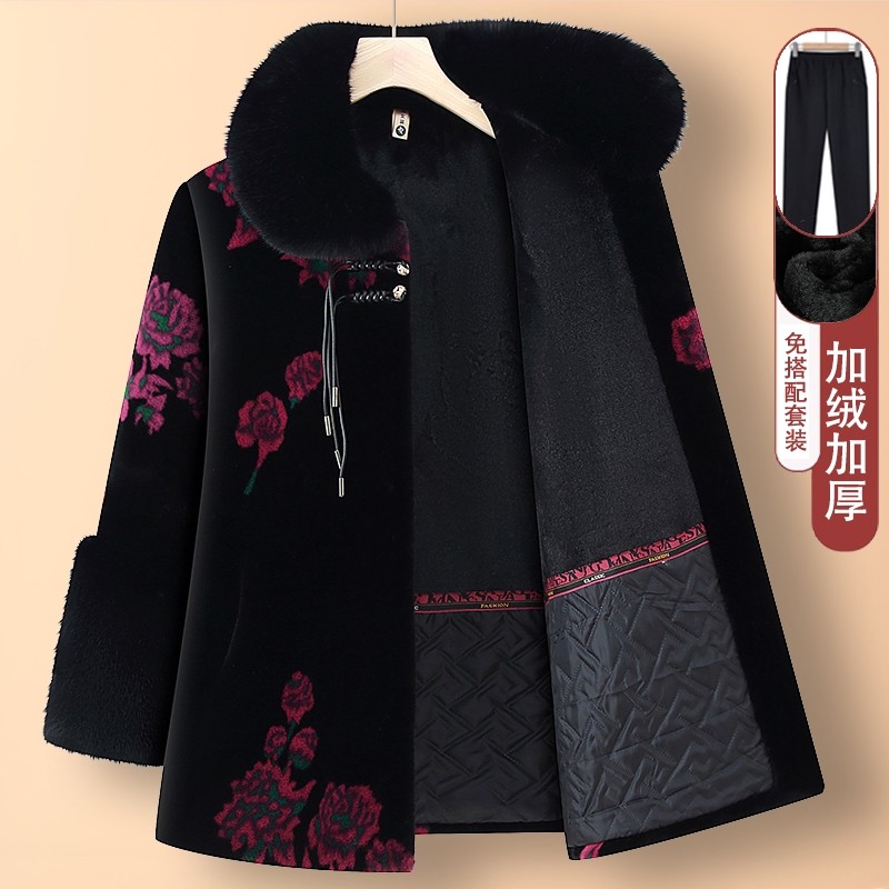 中老年人女装冬装外套妈妈皮草大衣奶奶加绒加厚水貂绒上衣老太太