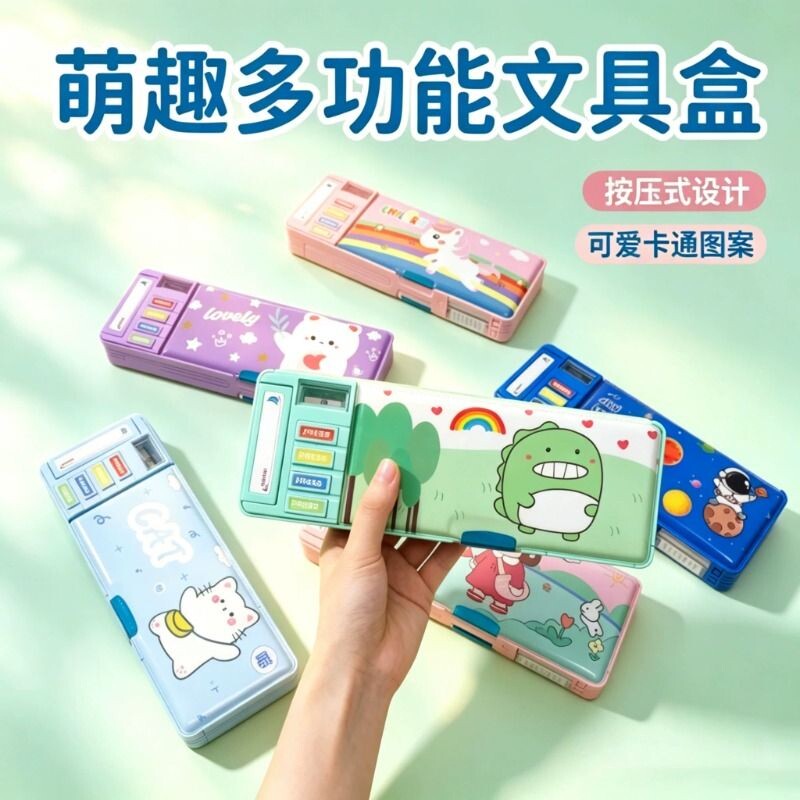 2026新款小学生卡通铅笔盒男孩女孩可爱双层多功能大容量文具盒