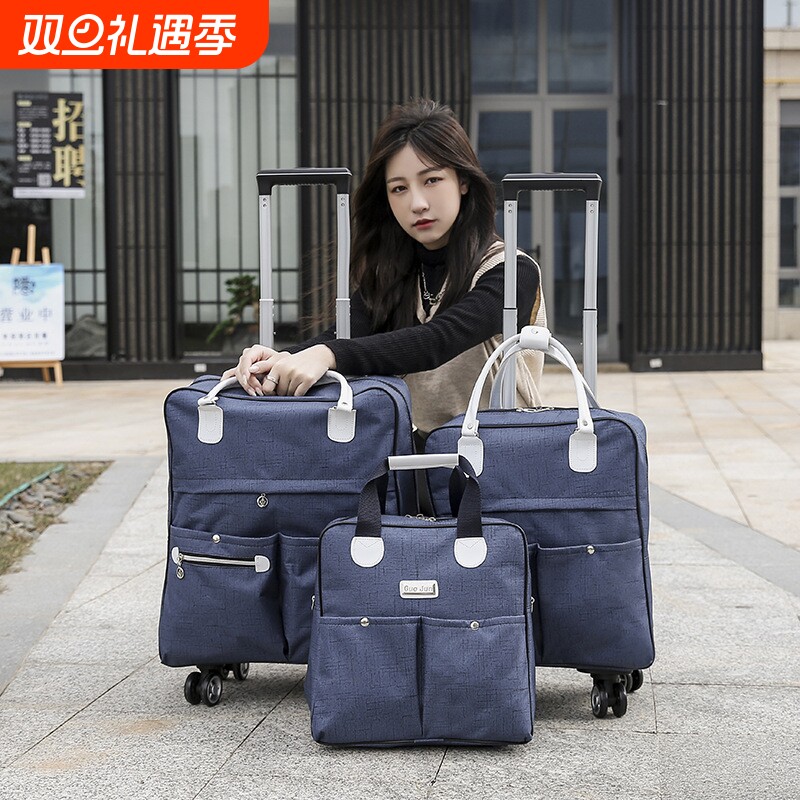 拉杆包新品女大容量行李包手提行李袋折叠旅行收纳袋万向轮印LOGO