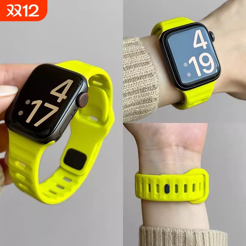 适用苹果S10手表带Apple watchs8/9硅胶iwatch7/6/se简约ultra/S11 42mm金刚方扣防水手表表带