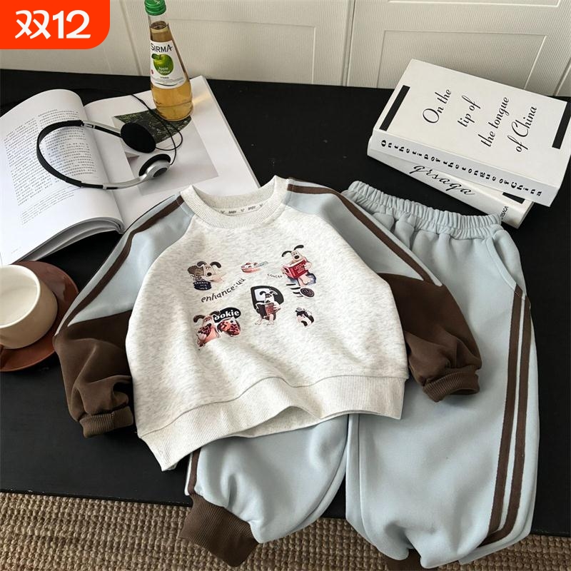 儿童秋季棉质卫衣套装休闲韩版中小童洋气俩件套男女童卡通跑步