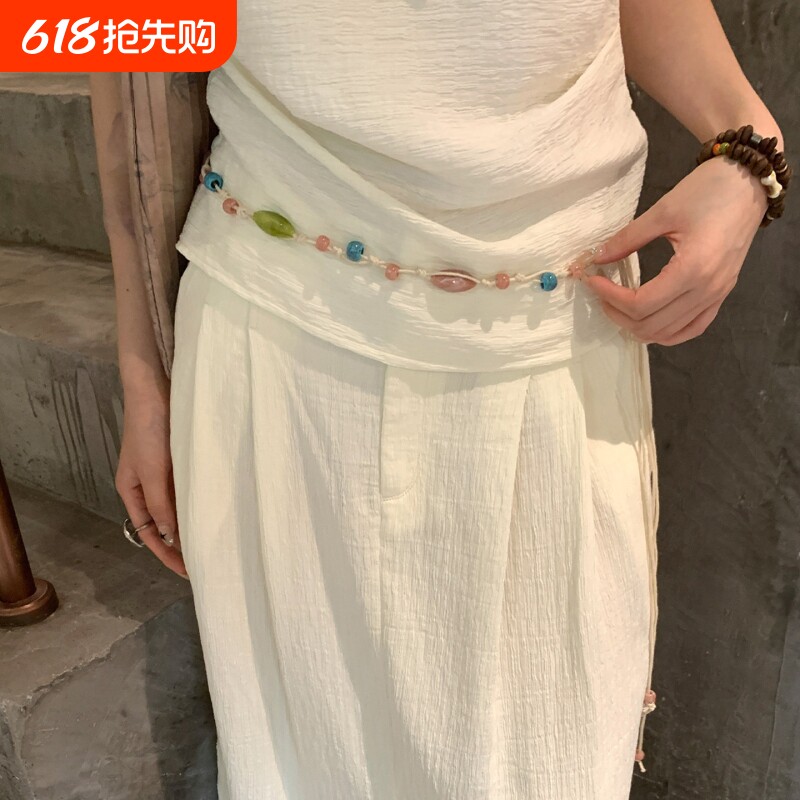 波西米亚森系慵懒风编织腰带女夏季配连衣裙子高级感配饰百搭腰绳