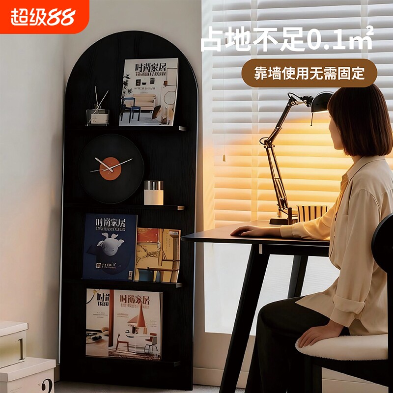 实木杂志架黑胶唱片机置物架CD碟片收纳架中古风胡桃木展示架图片
